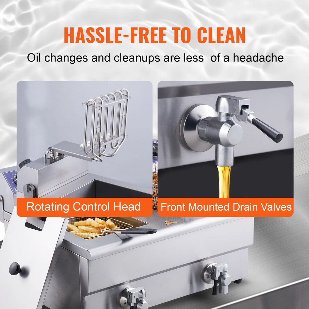 Commercial Electric Deep Fryer w/Dual Tanks 12L 3000W