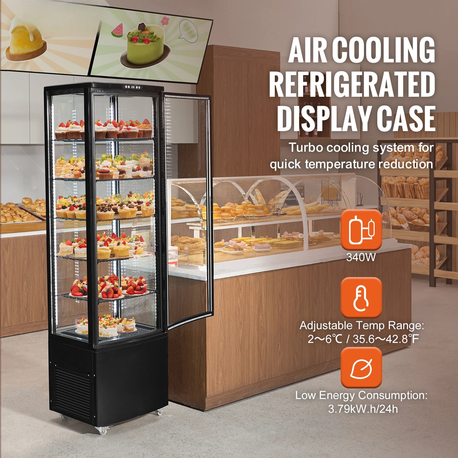 Refrigerated Display Case Large Commercial Pastry Display