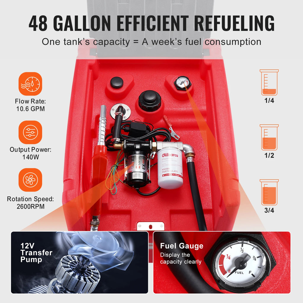 Gal Portable Diesel Fuel Tank 10.6GPM with 12V Electric