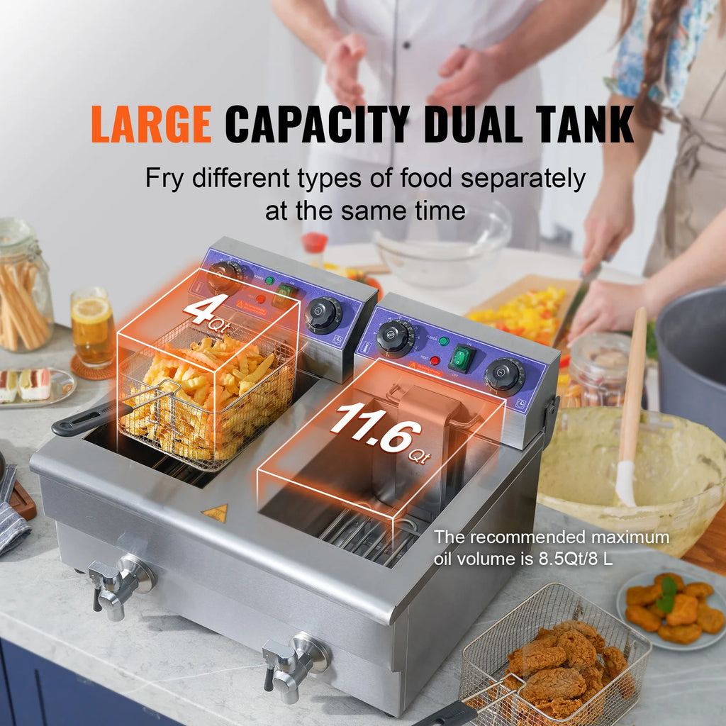 Commercial Electric Deep Fryer w/Dual Tanks 12L 3000W