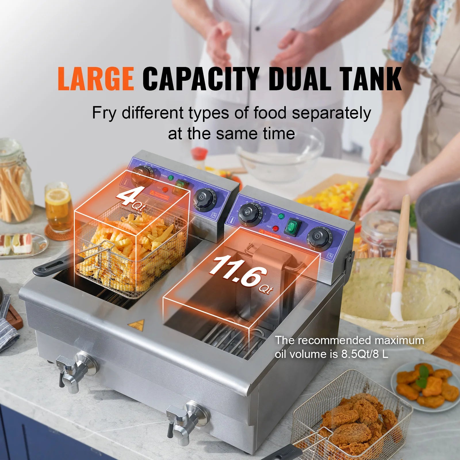 Commercial Electric Deep Fryer w/Dual Tanks 12L 3000W
