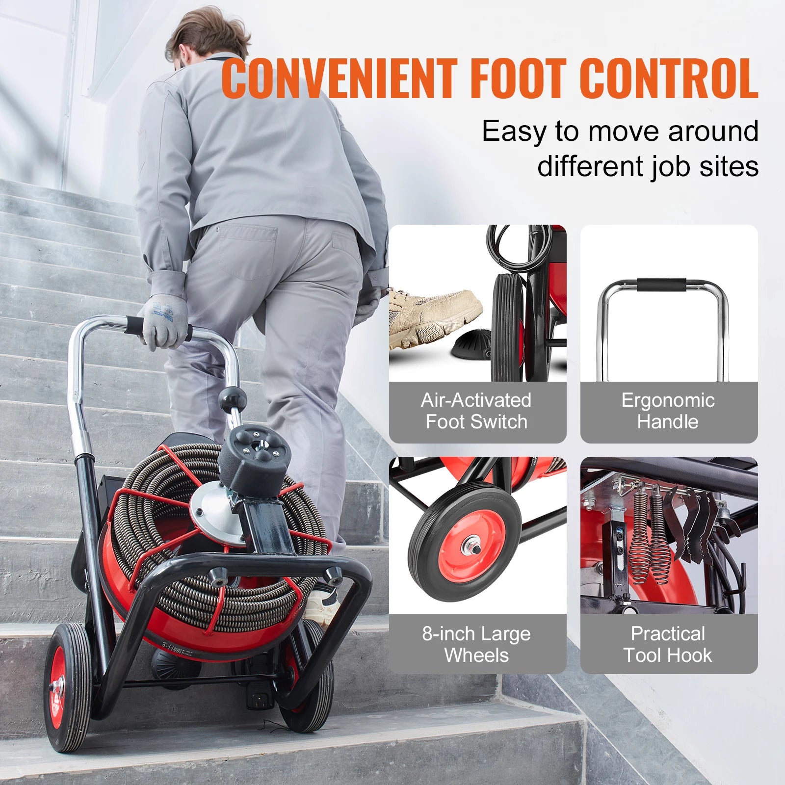 Drain Cleaner Machine 100FT Auto Feed Sewer Snake