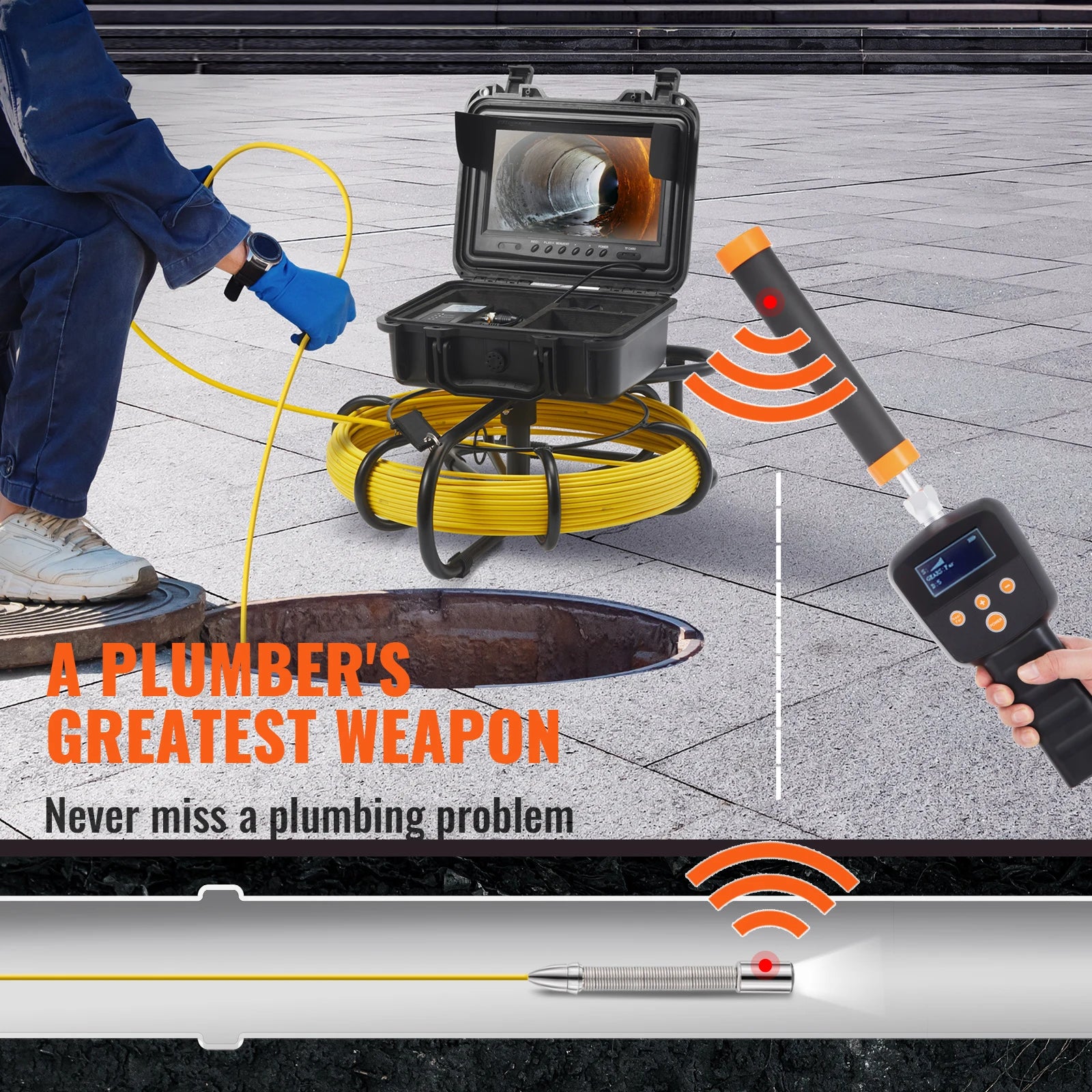 Sewer Camera with Adjustable LED and 16 GB SD Card