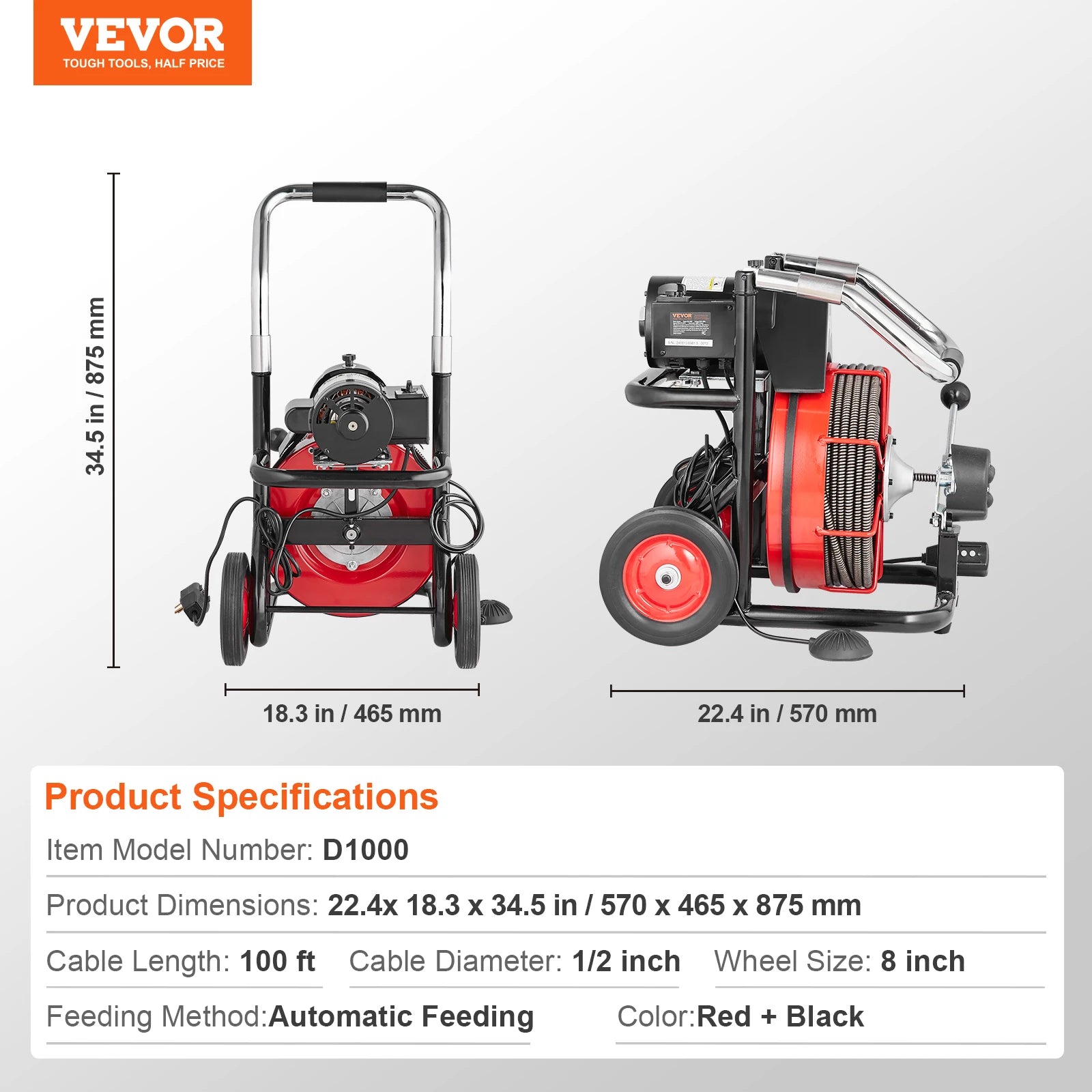 Drain Cleaner Machine 100FT Auto Feed Sewer Snake