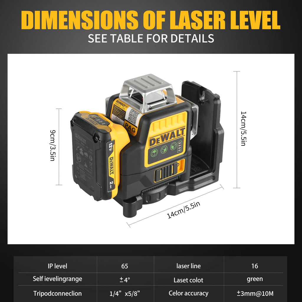 DeWalt DW089LG 12 - Line 3 - Side 360° All - Around Green - Light Laser Level