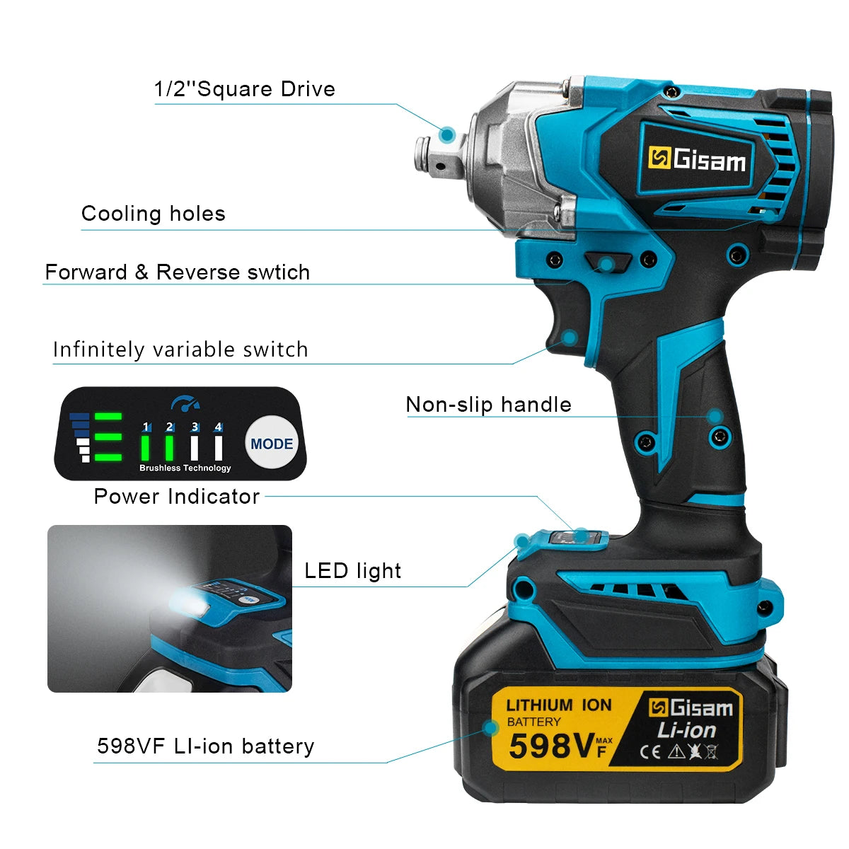 Gisam 1200N.M Torque Brushless Electric Impact