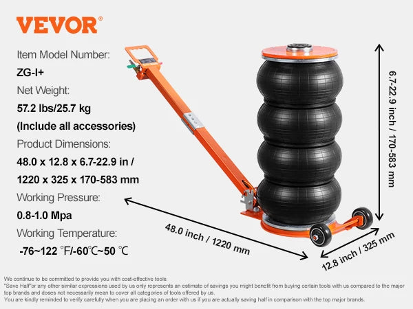 6T Air Jack, 2-5 S Pneumatic Lifting Jack with
