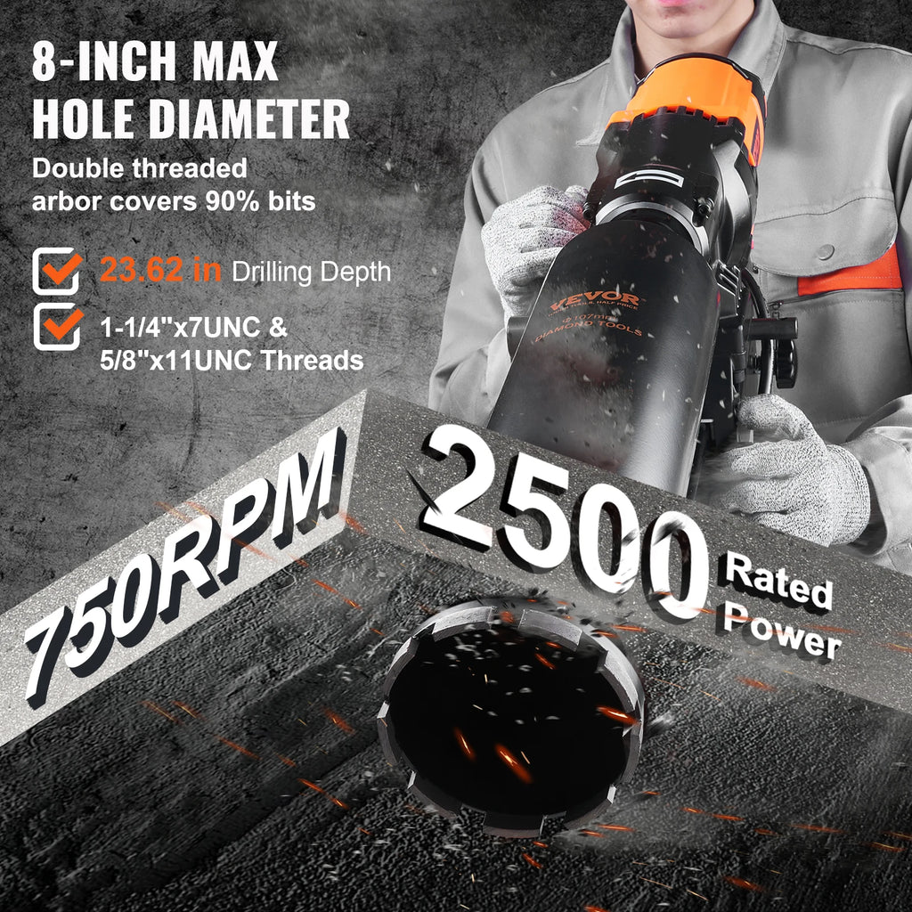 3200W 750RPM Wet/Dry Diamond Core Drill Machine Concrete Drill Rig