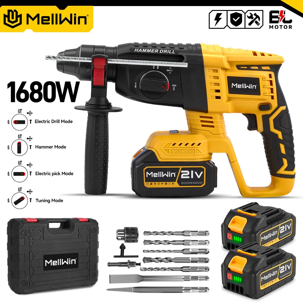 MELLWIN 26MM Brushless Electric Hammer Drill 1680W