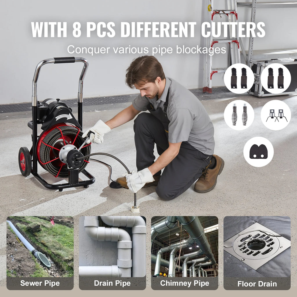 Drain Cleaner Machine 100FT Auto Feed Sewer Snake