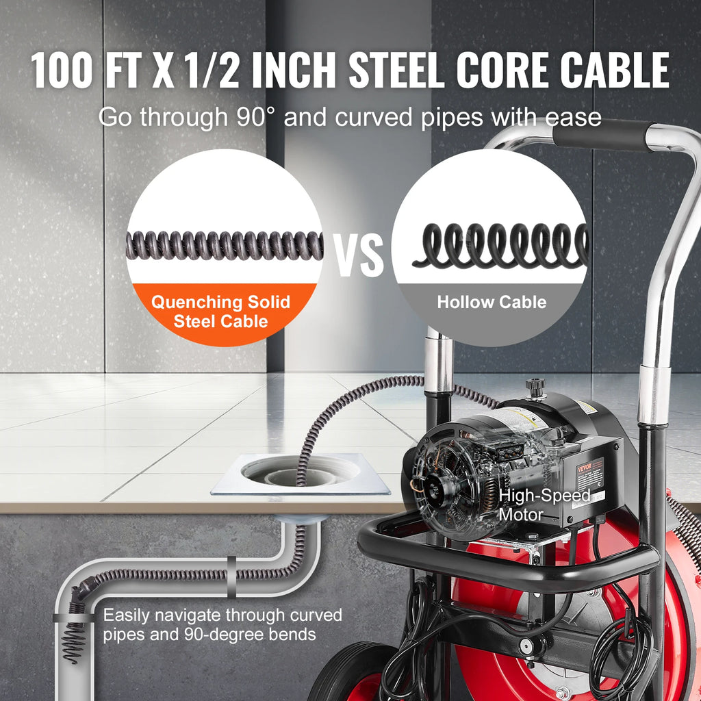 Drain Cleaner Machine 100FT Auto Feed Sewer Snake