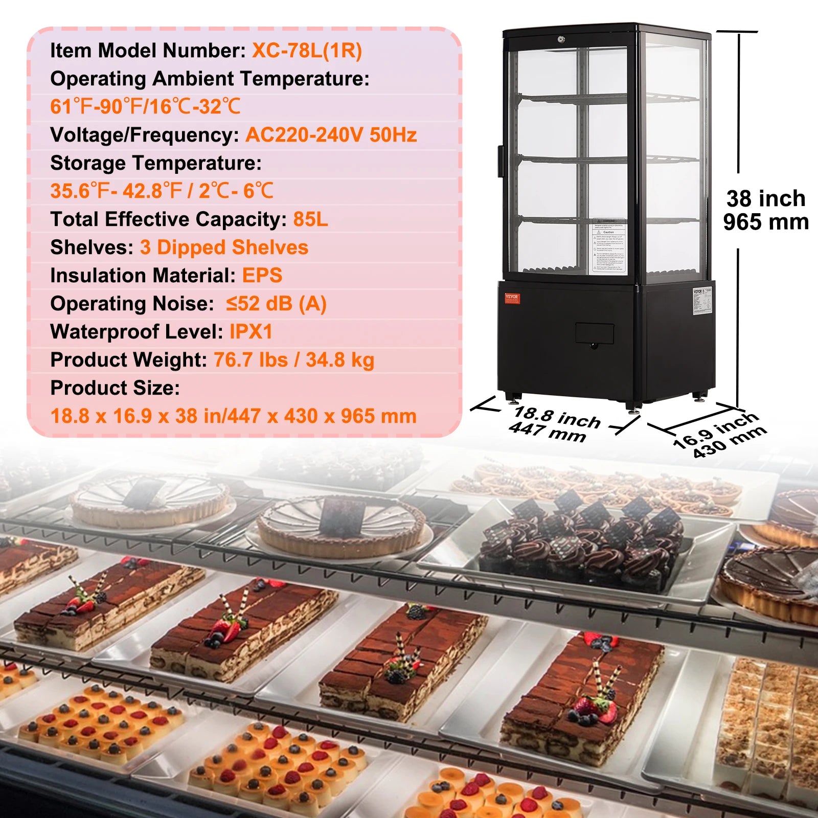 Refrigerated Display Case Large Commercial Pastry Display