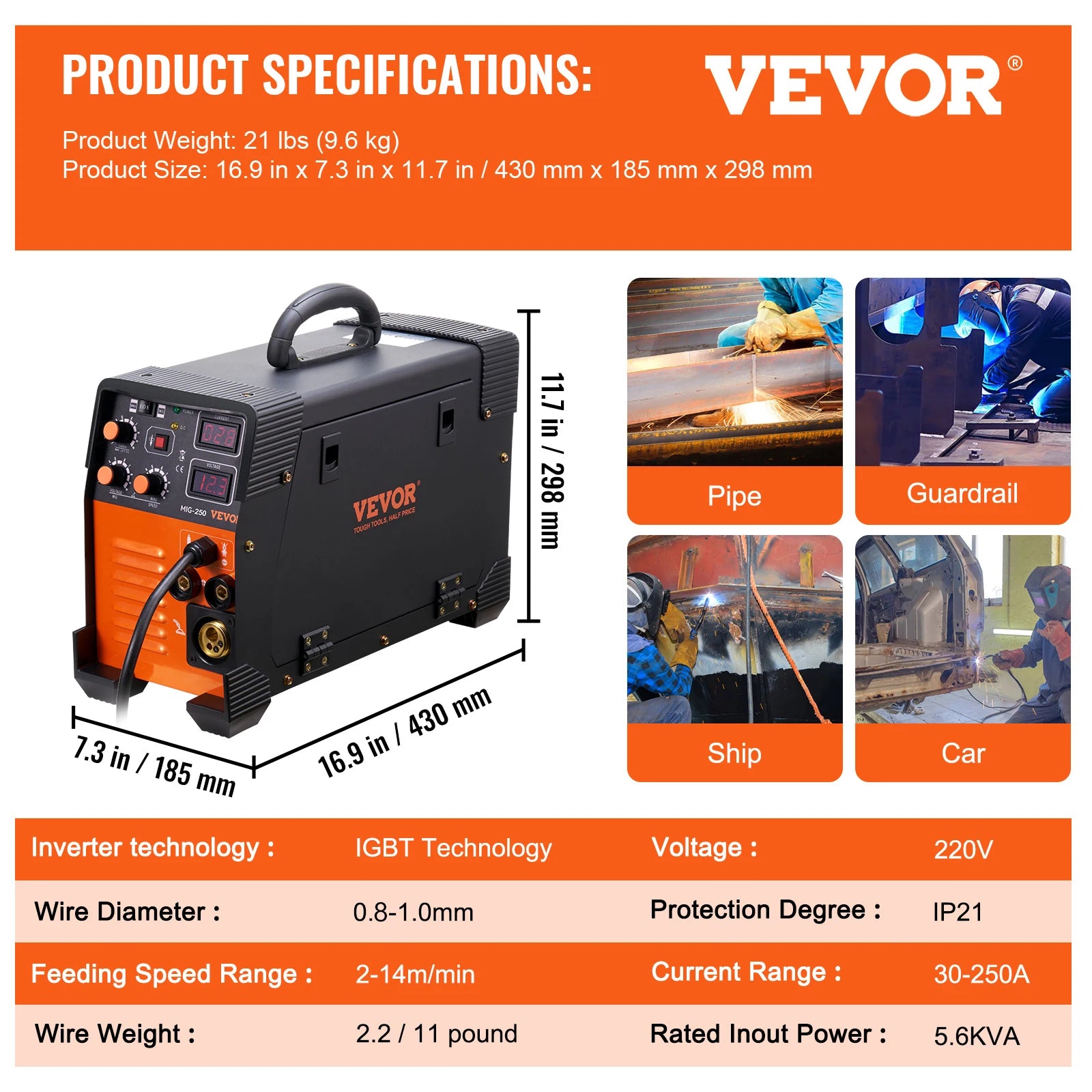 3 in 1 MIG Welding Machine 160/200/250 Amp MIG TIG