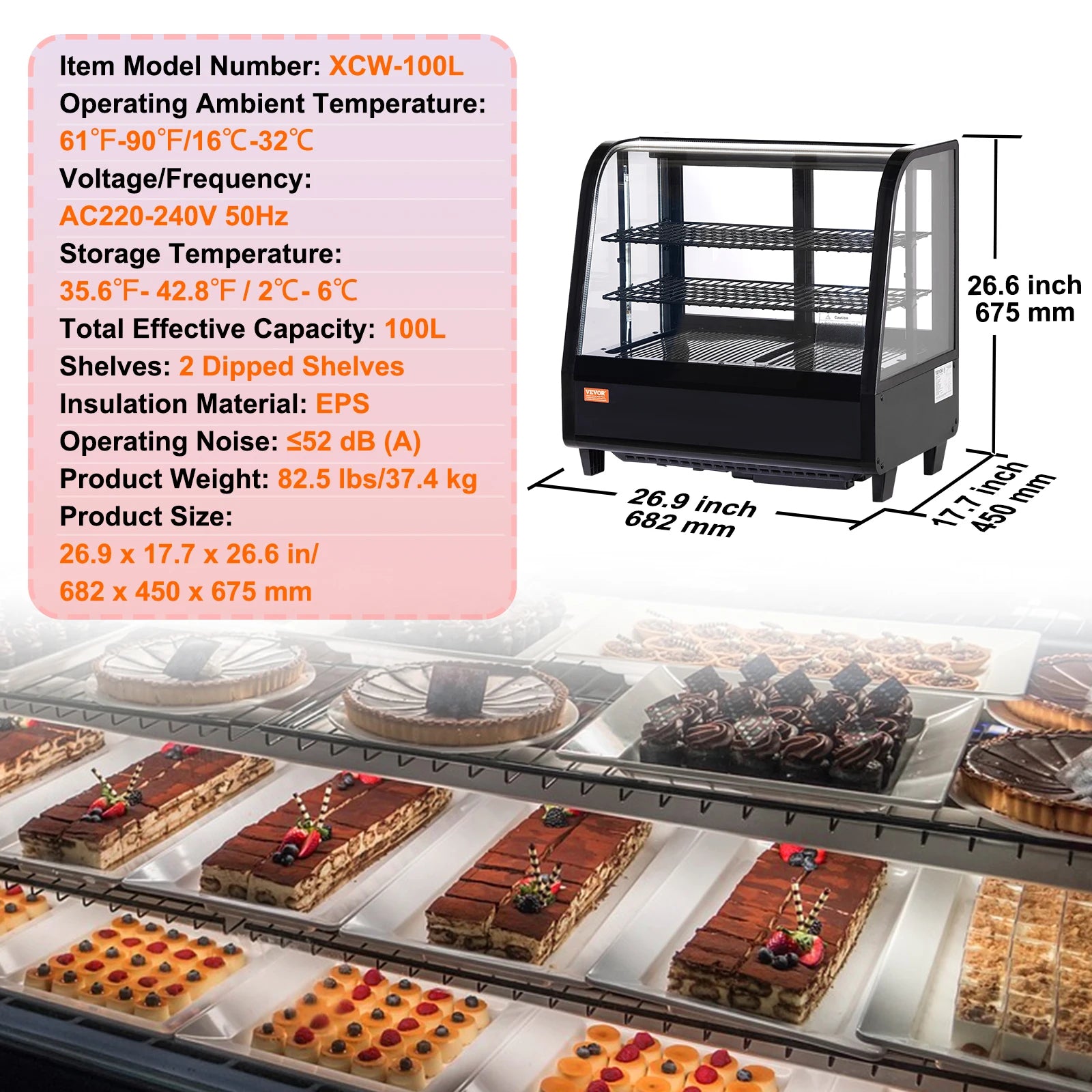 Refrigerated Display Case Large Commercial Pastry Display