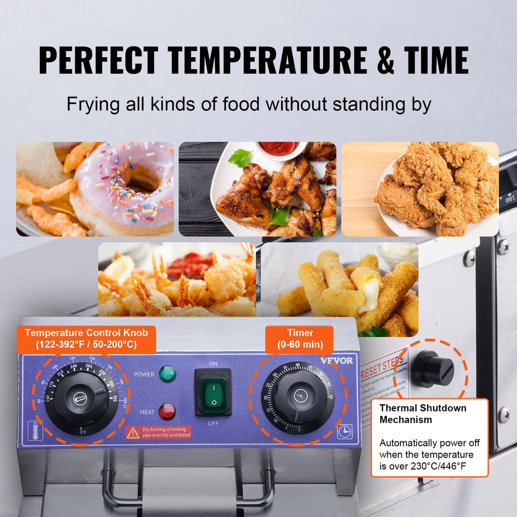 Commercial Electric Deep Fryer w/Dual Tanks 12L 3000W