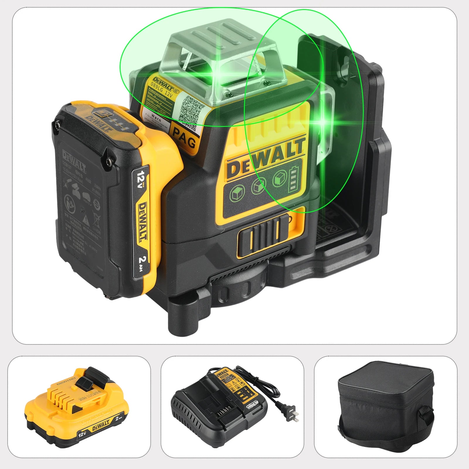 DeWalt DW089LG 12 - Line 3 - Side 360° All - Around Green - Light Laser Level