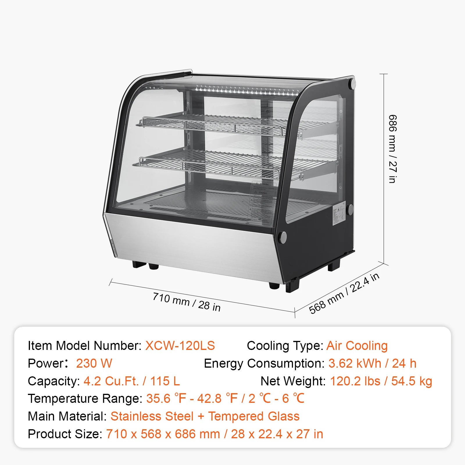 Refrigerated Display Case Large Commercial Pastry Display