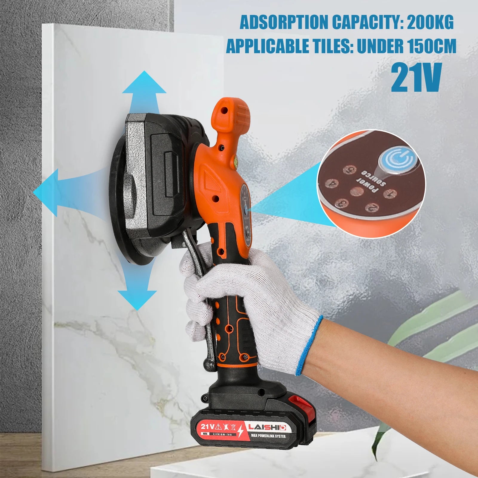 Máquina elétrica para assentamento de azulejos sem fio com ventosa