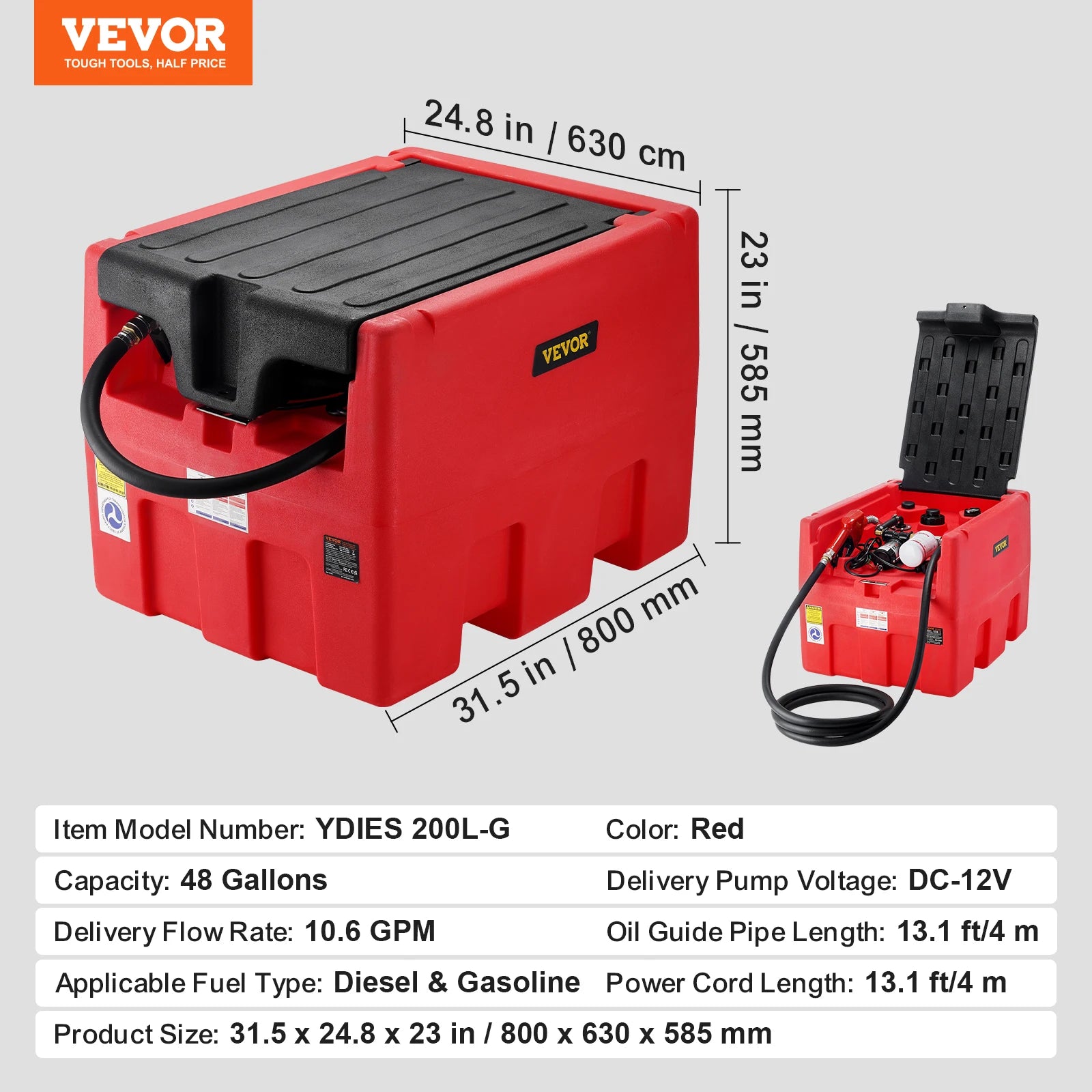 Gal Portable Diesel Fuel Tank 10.6GPM with 12V Electric