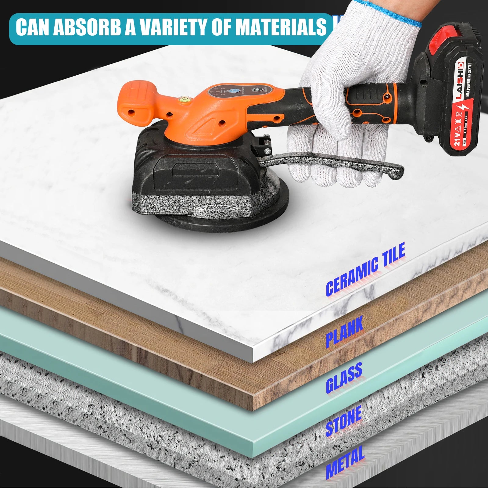Máquina elétrica para assentamento de azulejos sem fio com ventosa